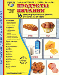 Демонстрационные картинки. Продукты питания: 16 демонстрационных картинок с текстом
