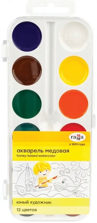 Обложка книги «Акварель медовая, Юный художник, 12 цветов»