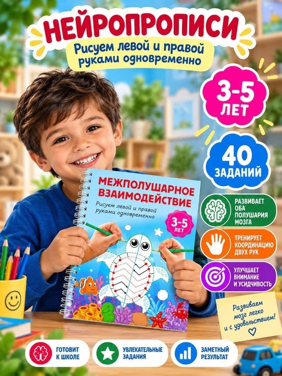 Дополнительное изображение книги «Межполушарное взаимодействие. Рисуем левой и правой руками одновременно. 3-5 лет»