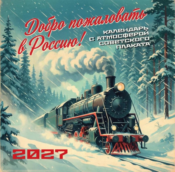 Обложка книги «Добро пожаловать в Россию! Календарь с атмосферой советского плаката настенный на 16 месяцев на 2027 год (300х300 мм)» — None, ISBN 9785042399237